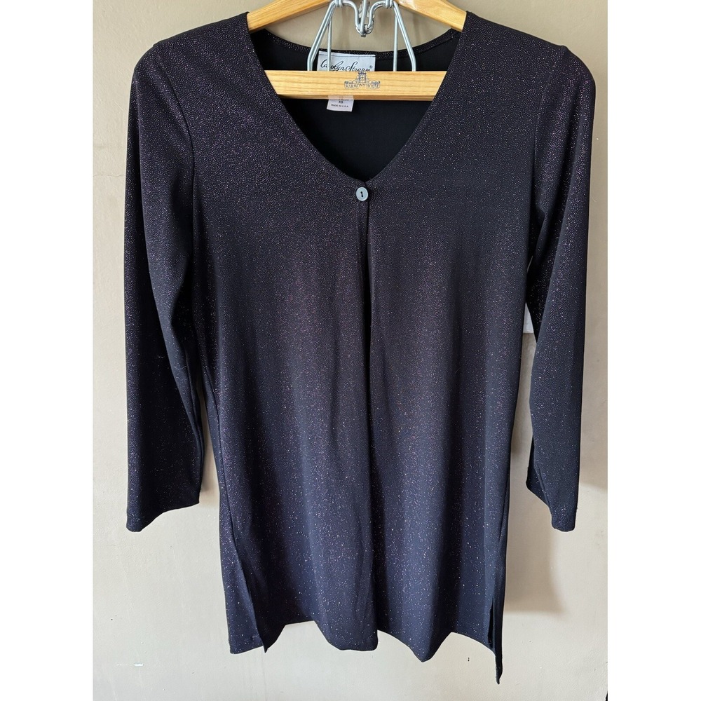 CAROLYN STRAUSS WOMENS OPEN FRONT CARDIGAN TOP XS SHIMMERY SPARKLY